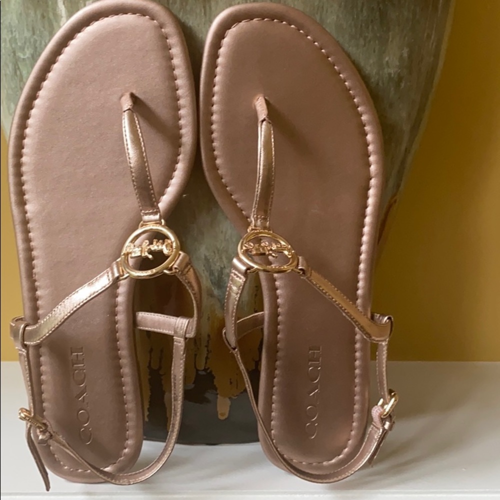 Coach Metallic Gold with Logo Thong Sandals